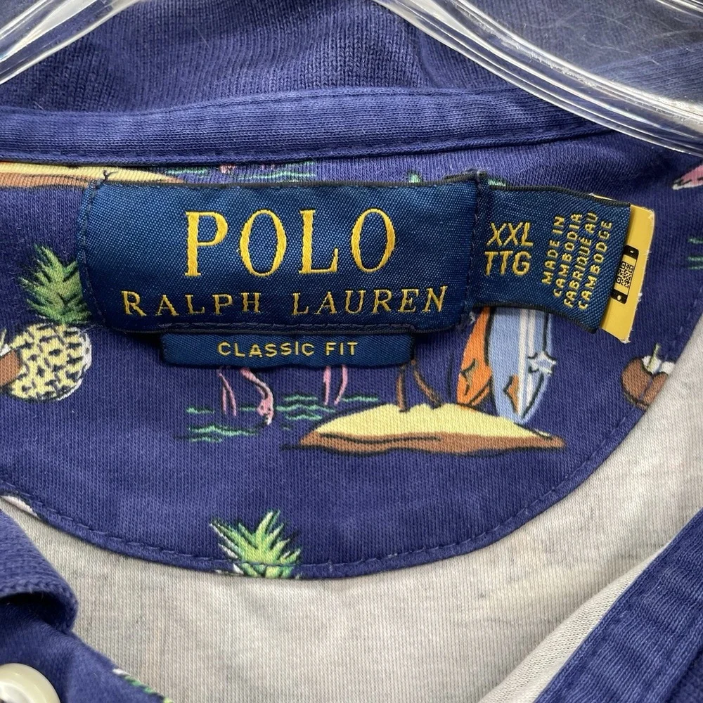 Ralph Lauren Polo Shirt Men's XXL Blue Classic Fit Preppy Surf Flamingo Academia